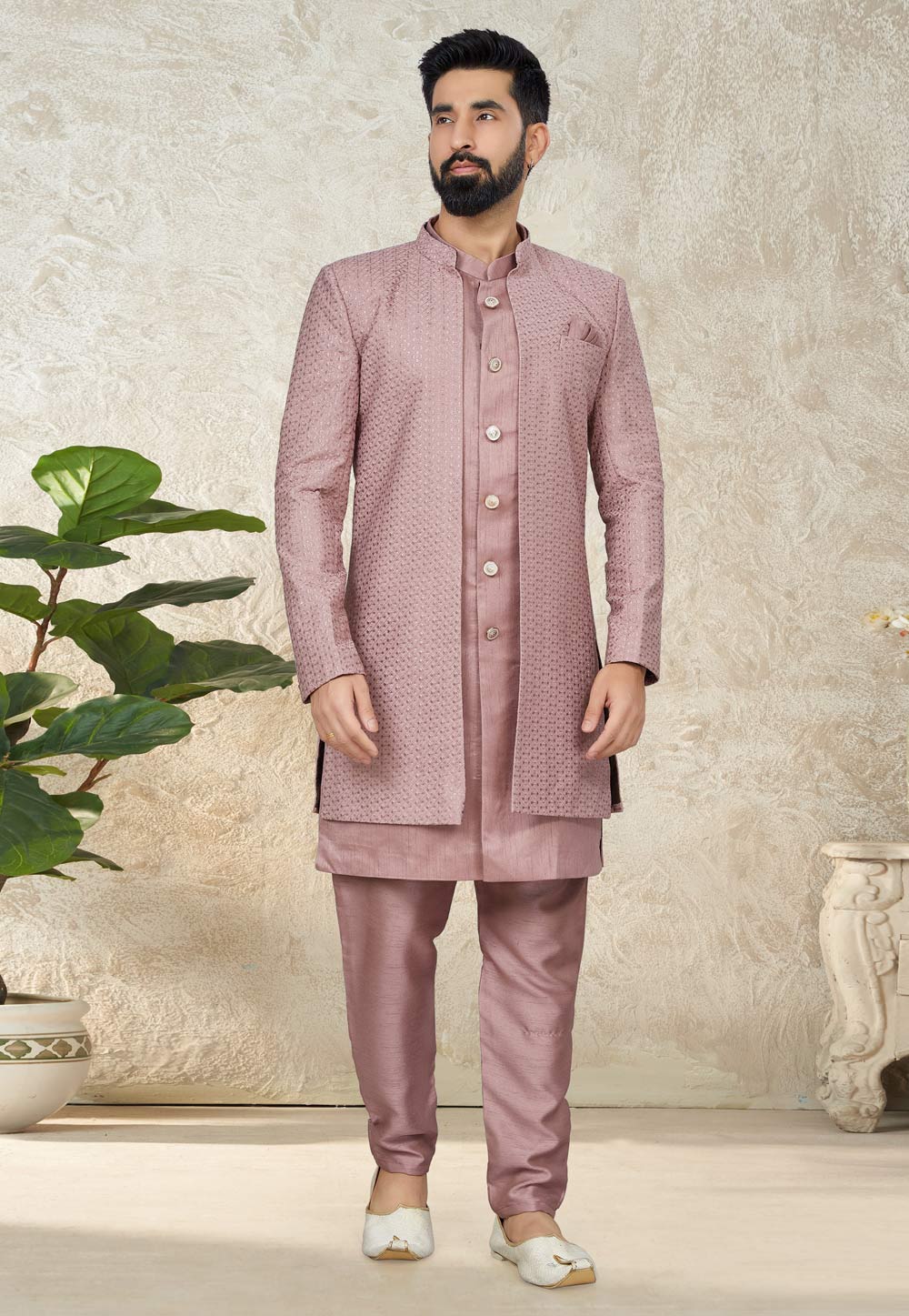 Pink Silk Indo Western Suit 267862