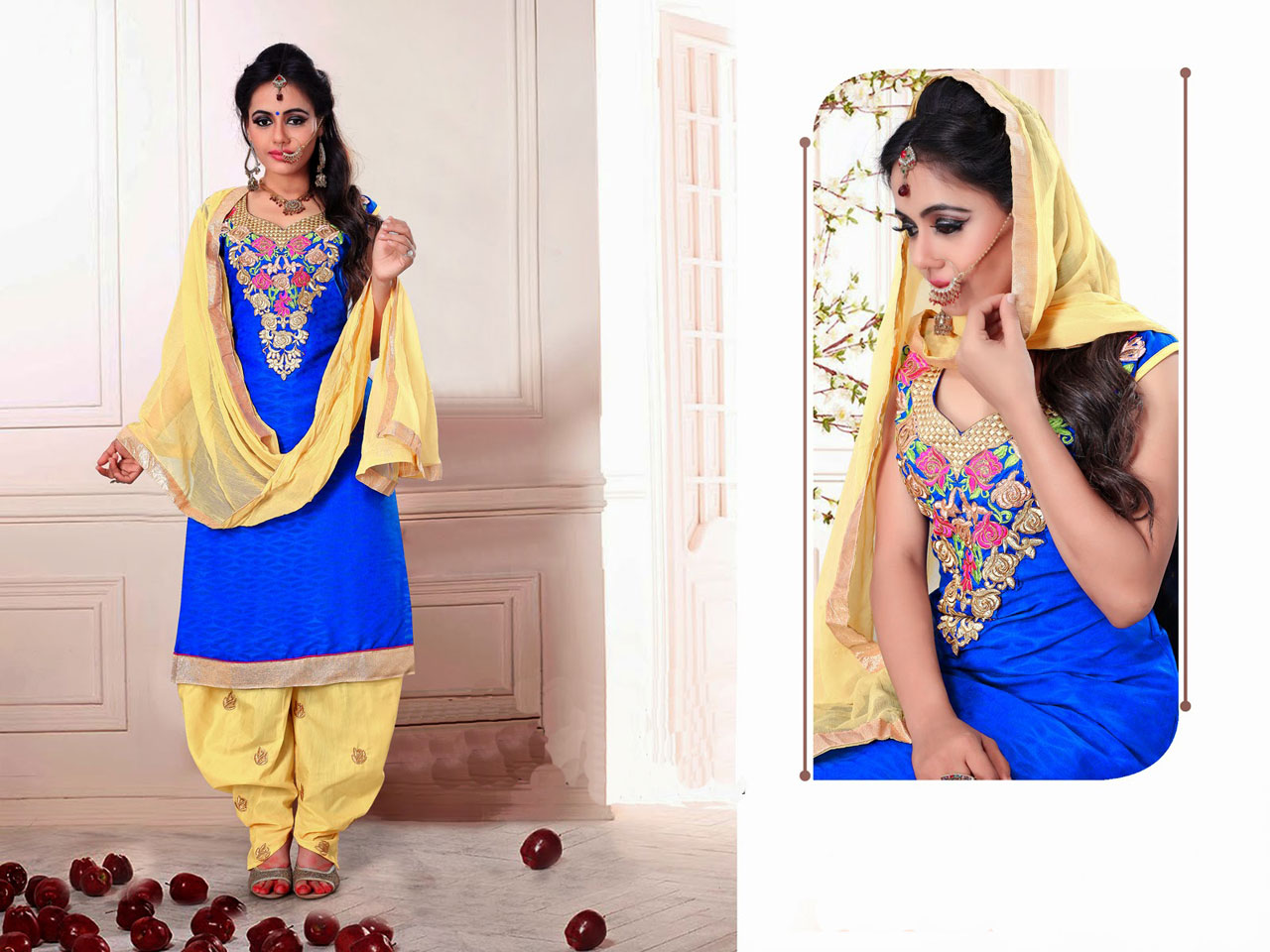 Blue Cotton Jacquard Punjabi Salwar Kameez 42825