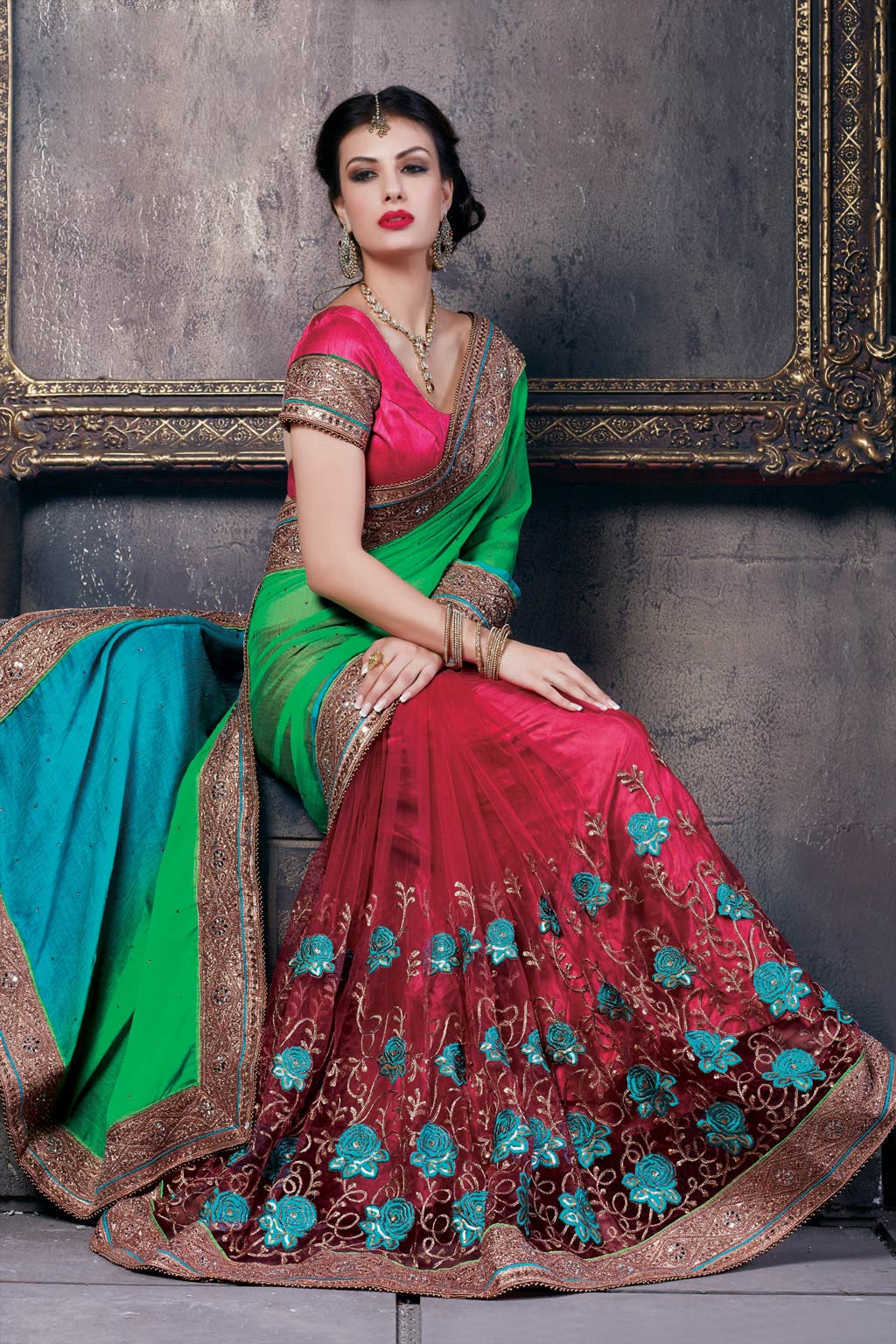 Green Chiffon Party Wear Saree 63136