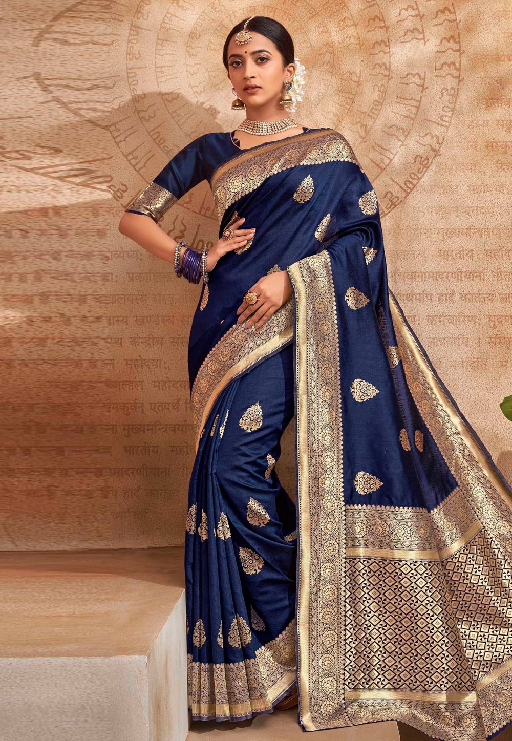 Navy Blue Art Silk Saree With Blouse 225998