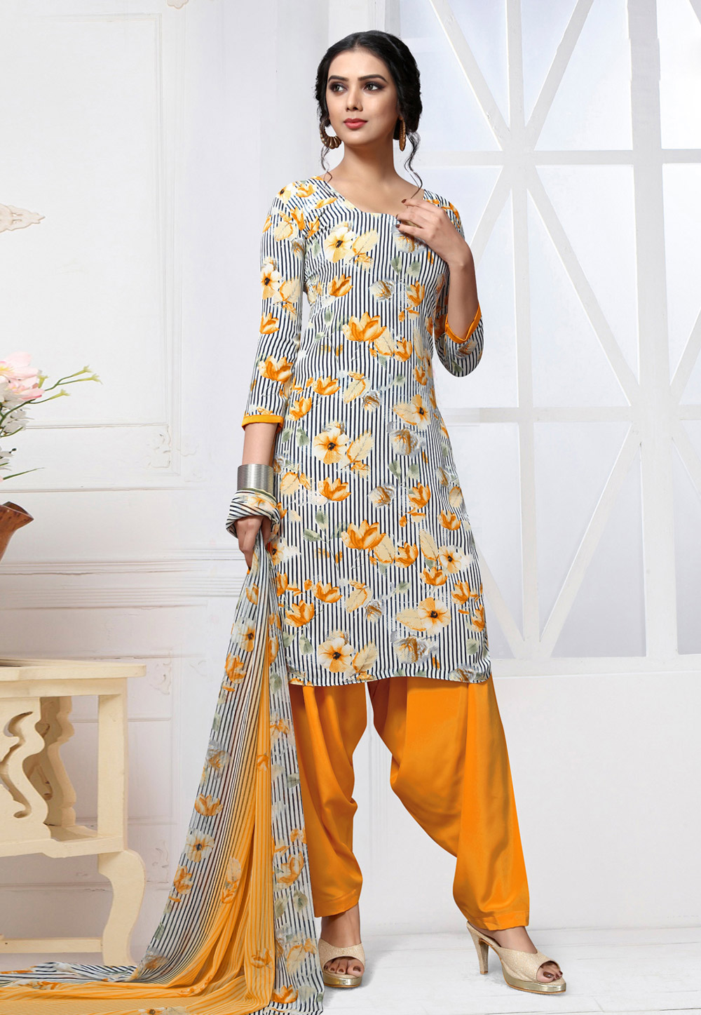 Yellow Crepe Punjabi Suit 190349
