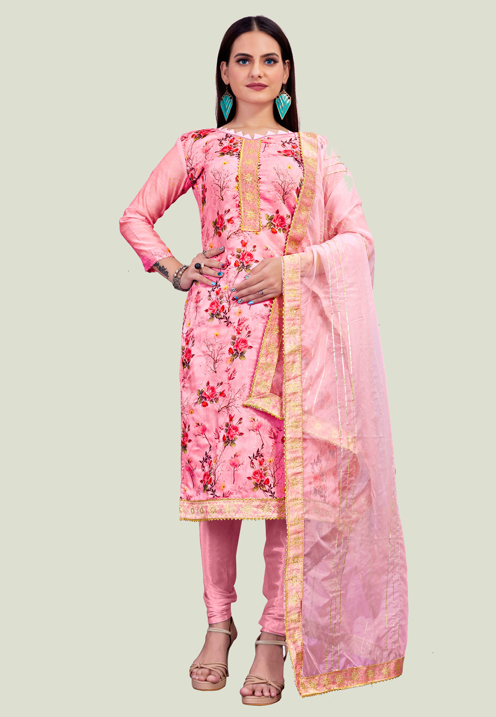 Pink Chanderi Churidar Salwar Suit 238361