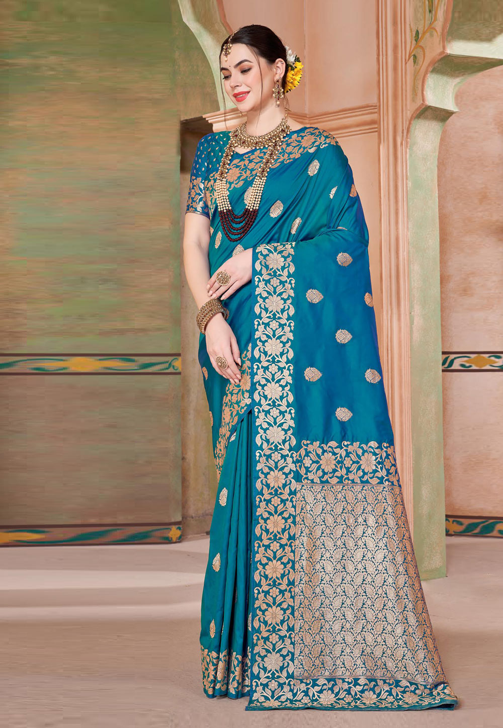 Teal Georgette Saree With Blouse 276378