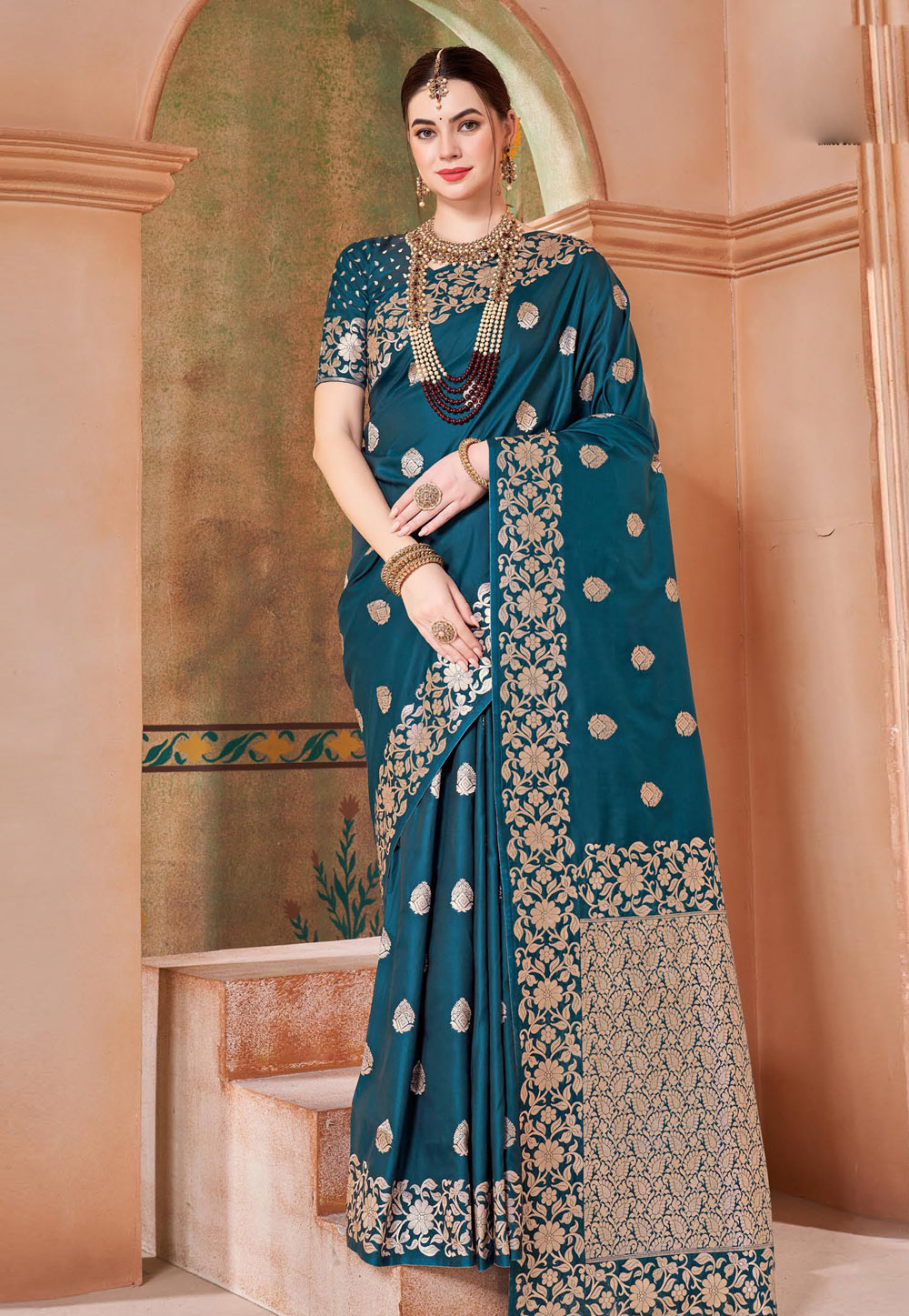 Teal Georgette Saree With Blouse 276380