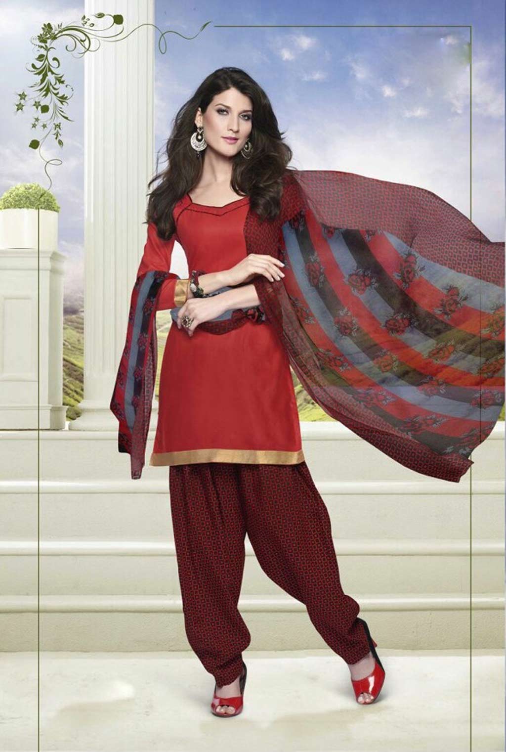 Red Cotton Punjabi Salwar Kameez 57453