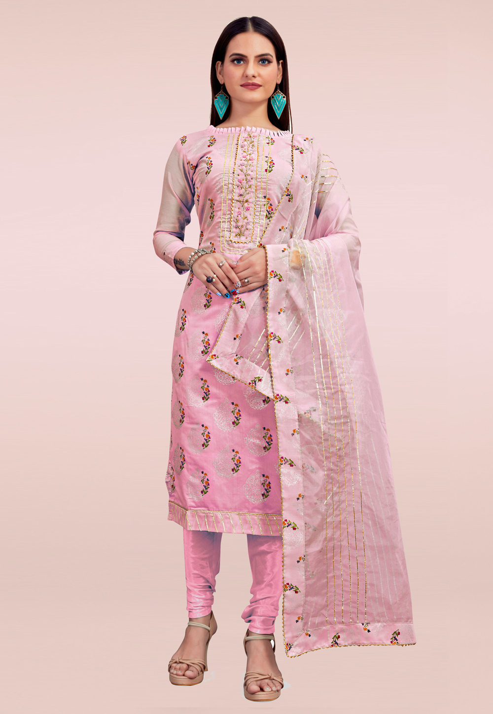 Pink Chanderi Churidar Suit 238368