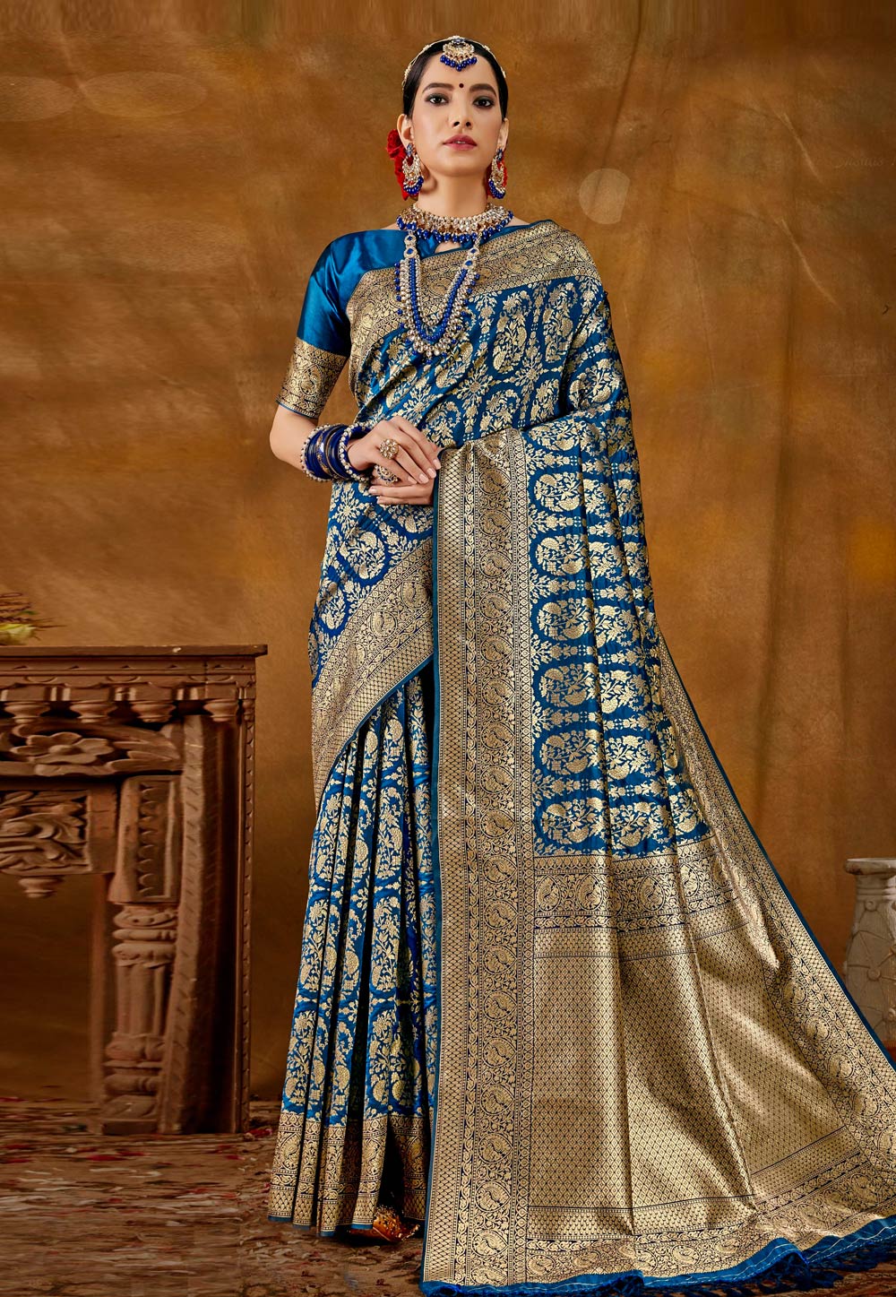 Blue Banarasi Silk Festival Wear Saree 226197