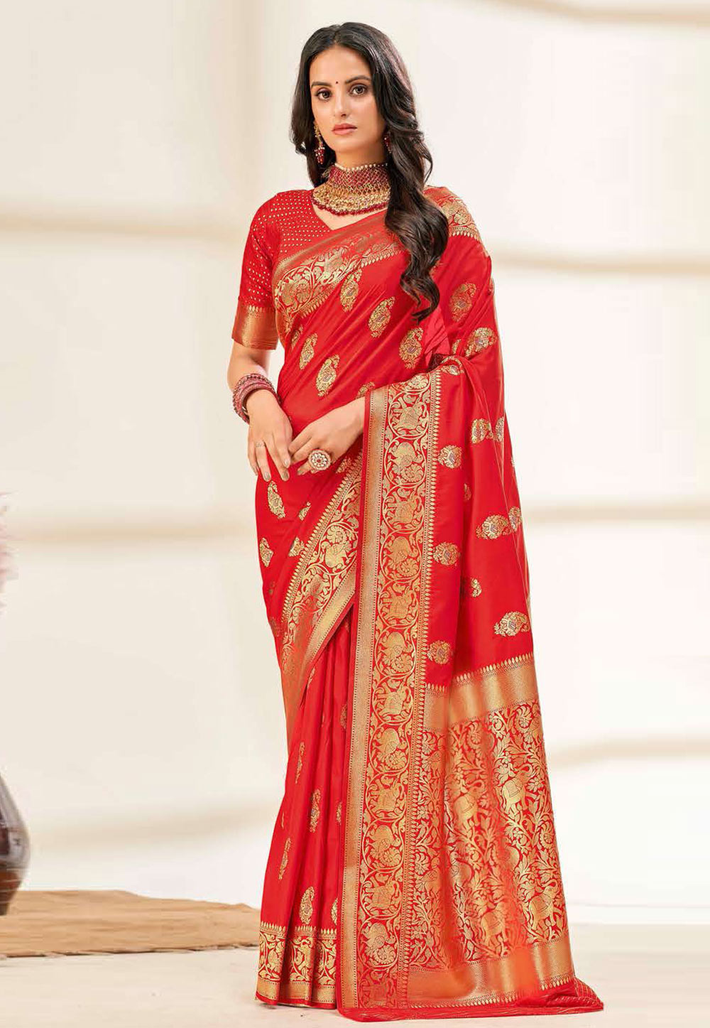 Red Silk Saree With Blouse 274356