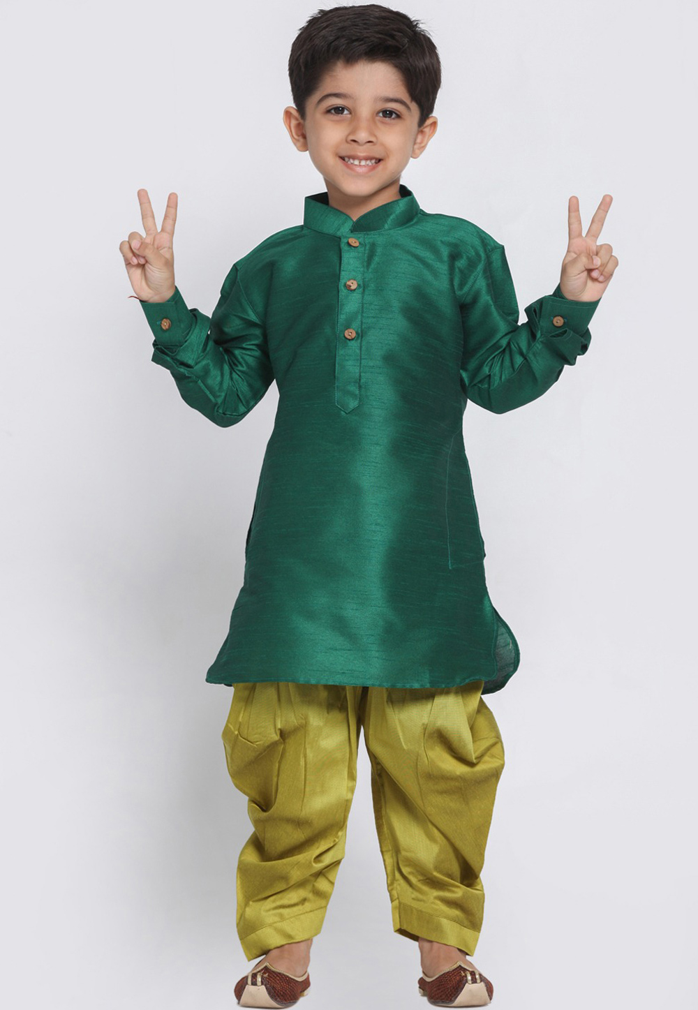 Green Dupion Silk Kids Dhoti Kurta 226251