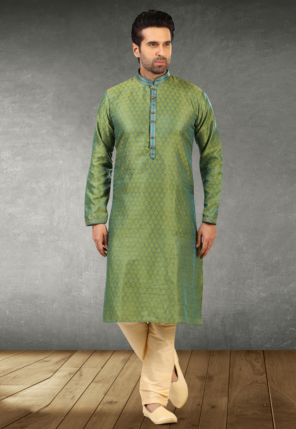 Green Jacquard Silk Kurta Pajama 235506