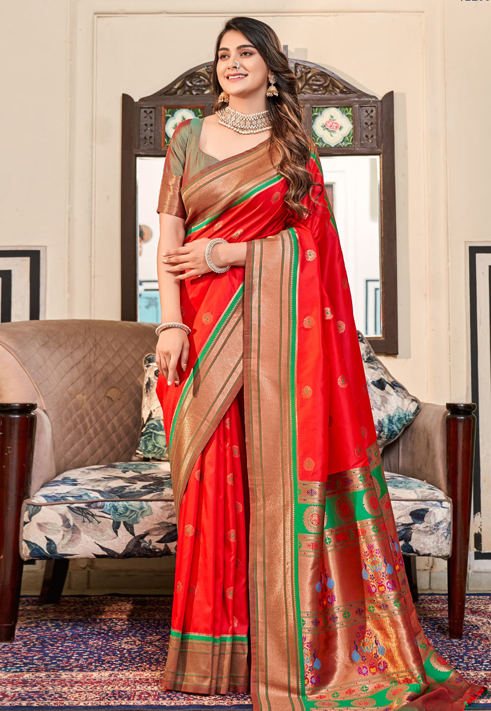 Red Silk Saree With Blouse 276437