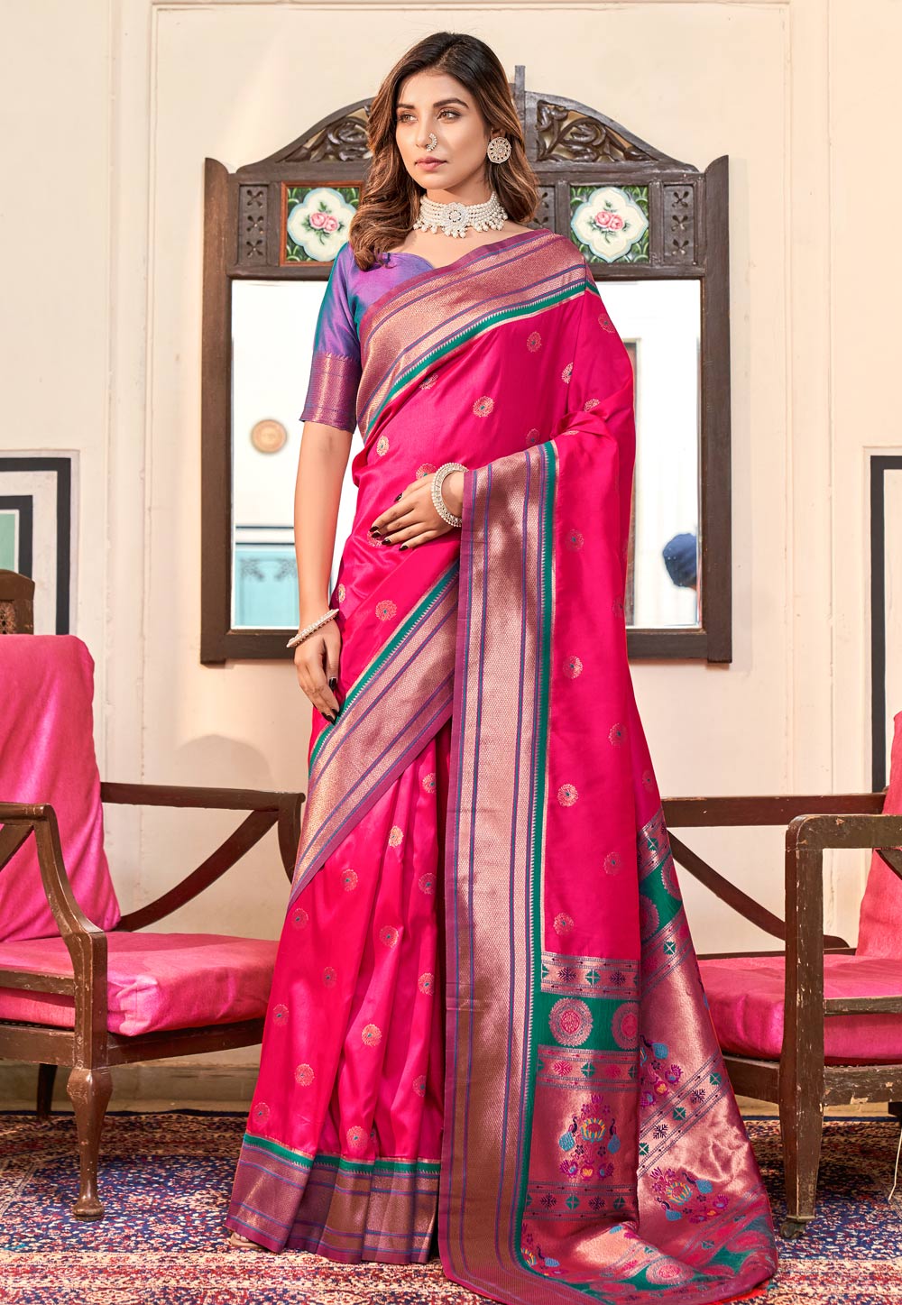 Magenta Silk Saree With Blouse 276441