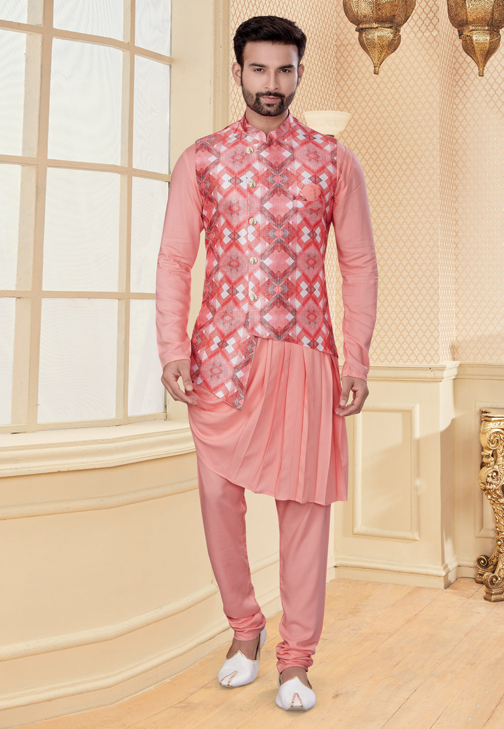 Pink Soft Silk Kurta Pajama With Jacket 251170