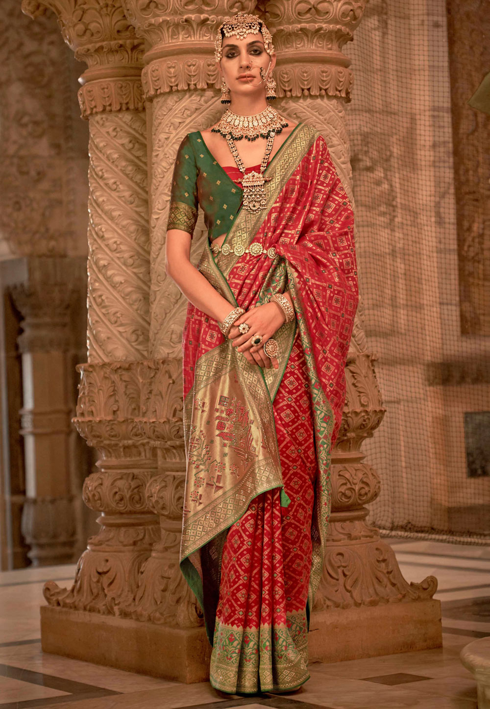 Red Silk Jacquard Saree With Blouse 271076