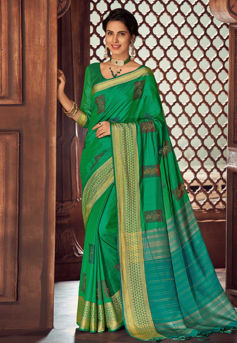 Green Raw Silk Saree With Blouse 227956