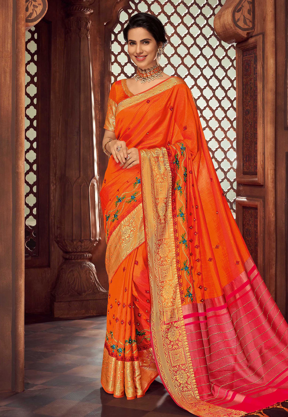 Orange Raw Silk Festival Wear Saree 227957