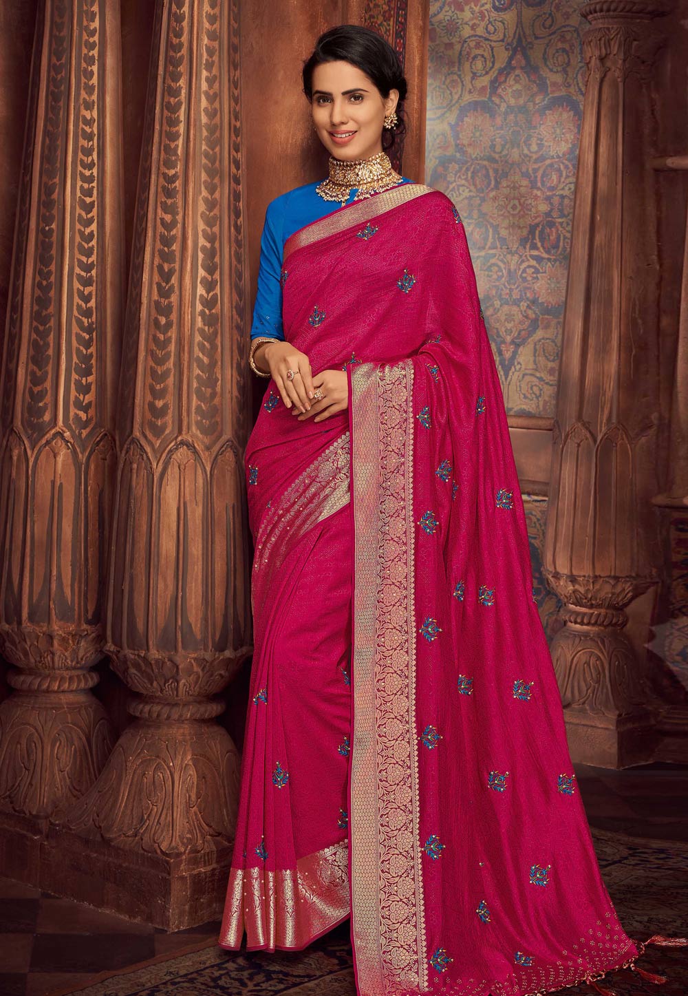Magenta Raw Silk Festival Wear Saree 227959
