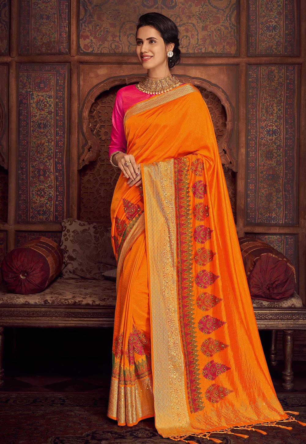 Orange Raw Silk Festival Wear Saree 227965