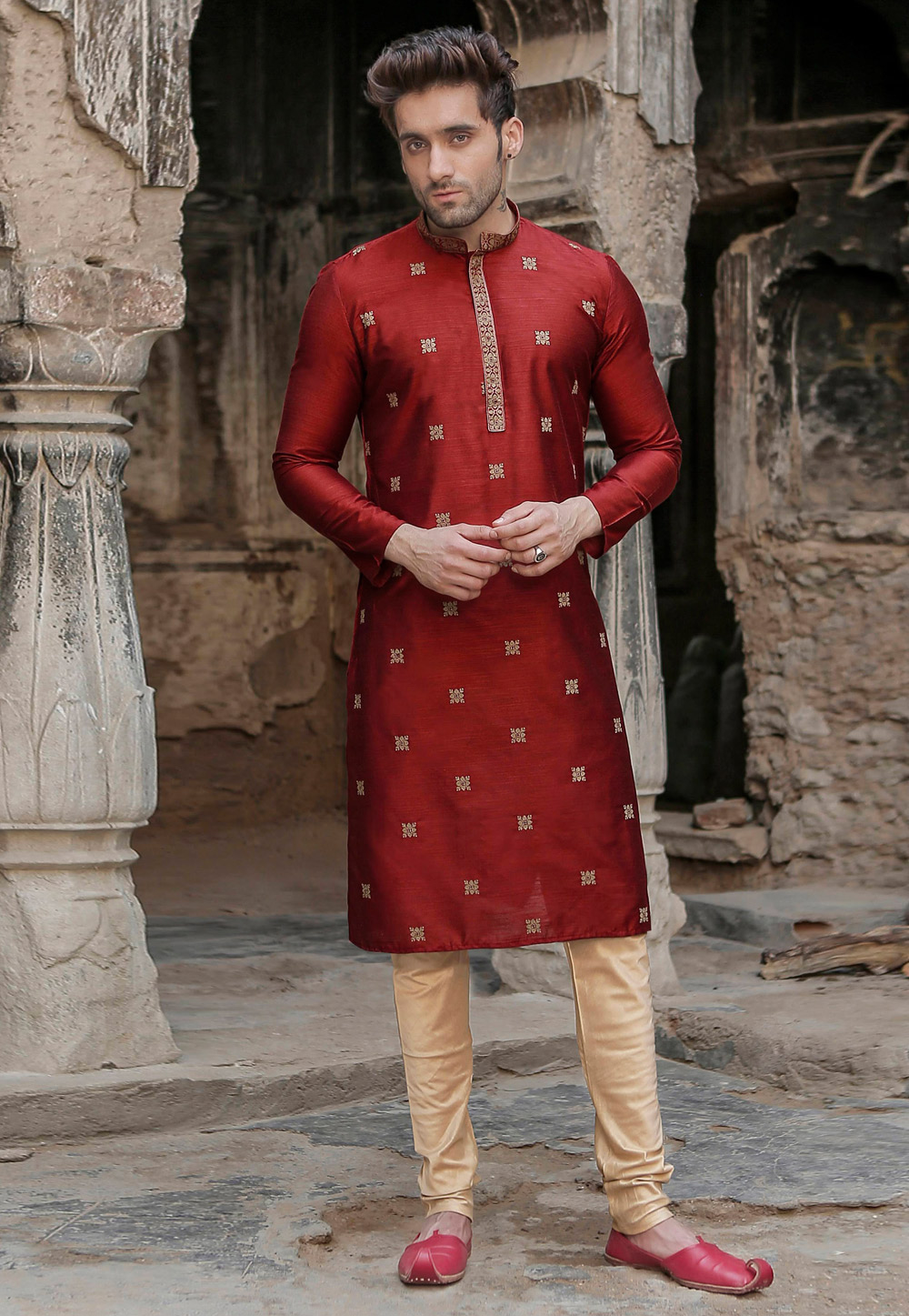 Red Cotton Kurta Pajama 236165