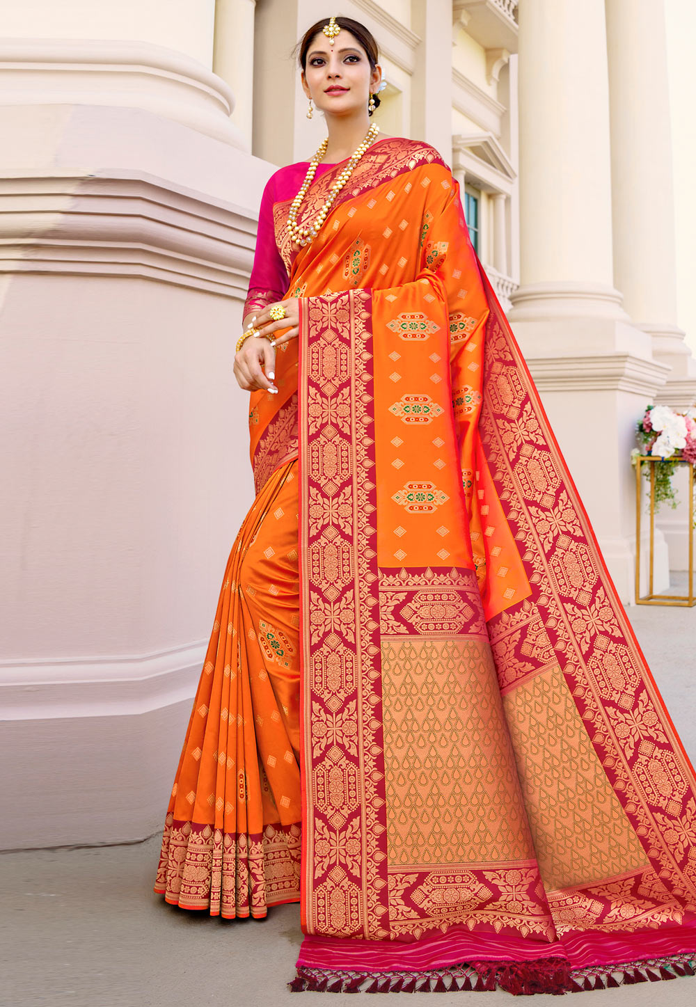 Orange Silk Saree With Blouse 225749