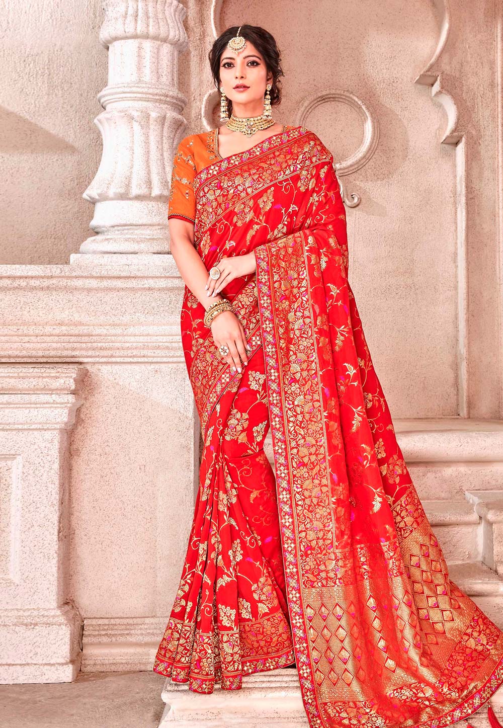 Red Silk Saree With Blouse 228269