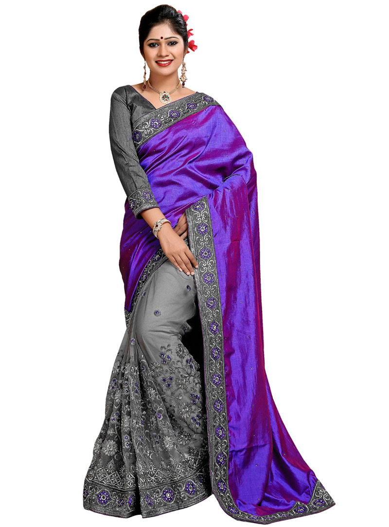 Purple Silk Half and Half Saree 77165