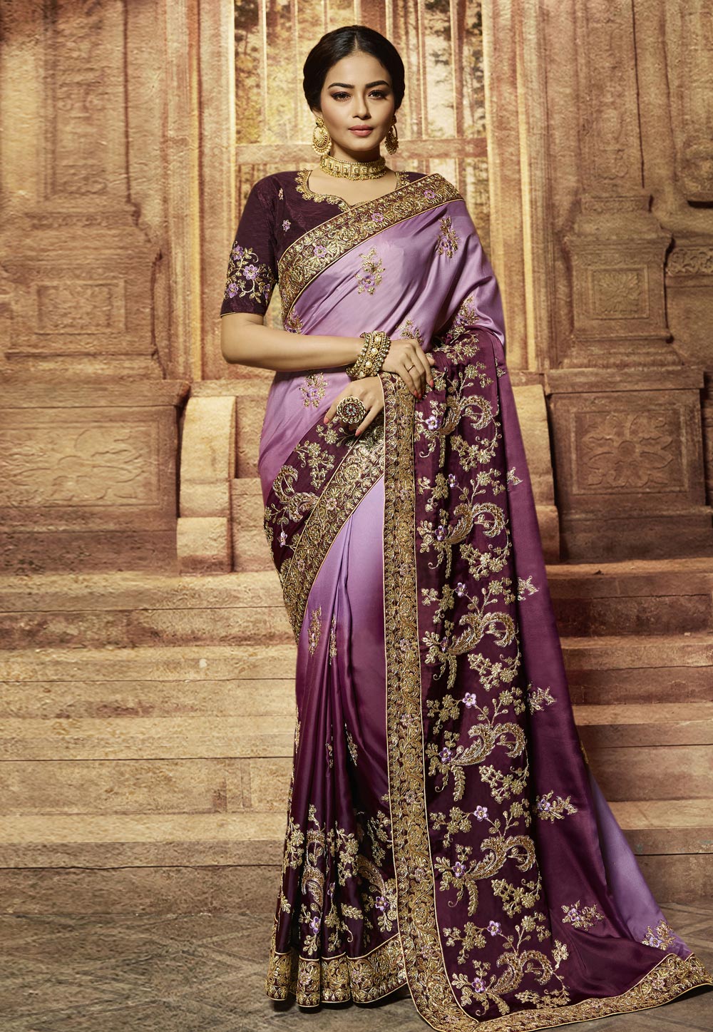 Purple Barfi Silk Saree With Blouse 192695