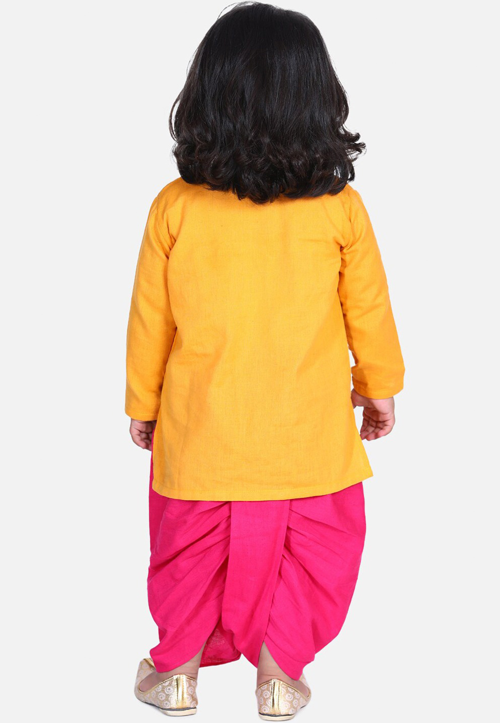 Yellow Cotton Kids Dhoti Kurta 226264