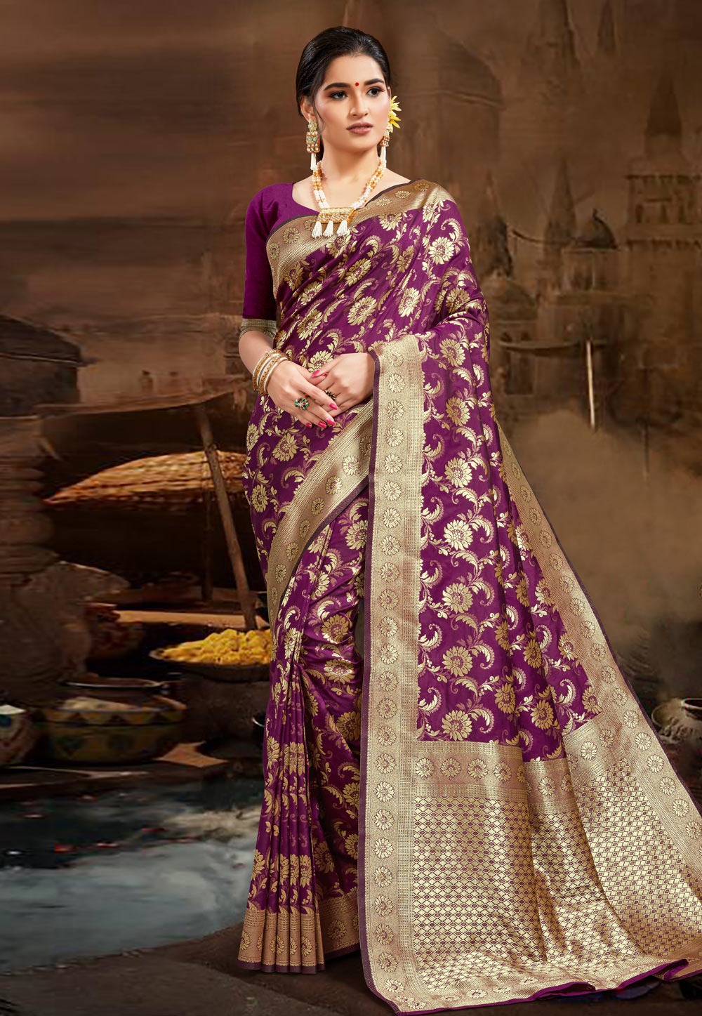 Purple Silk Festival Wear Saree 228520