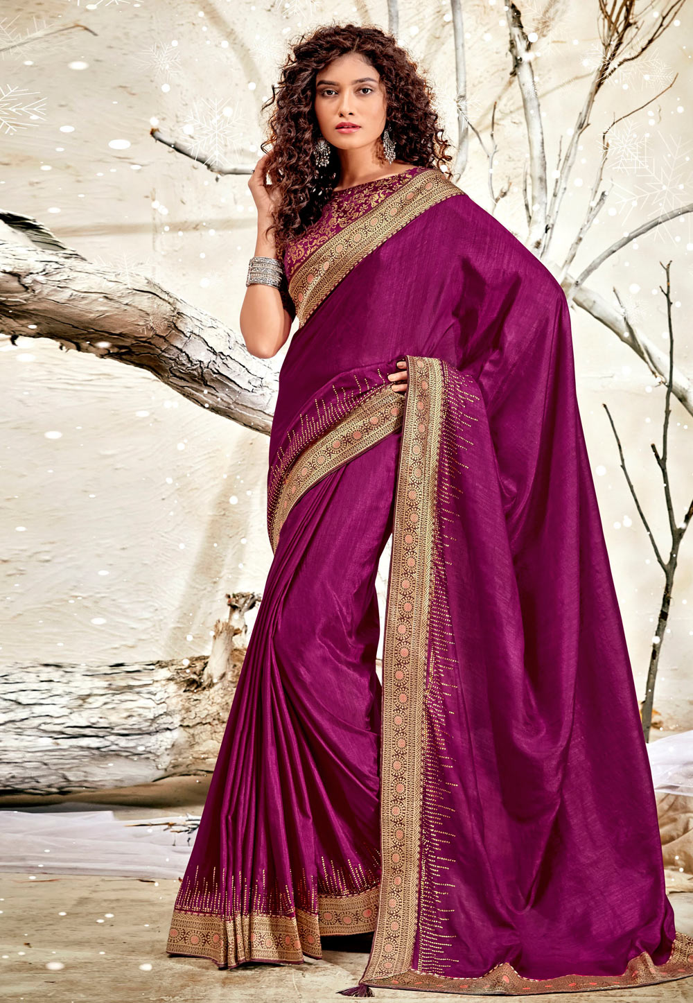 Purple Chanderi Silk Festival Wear Saree 228652