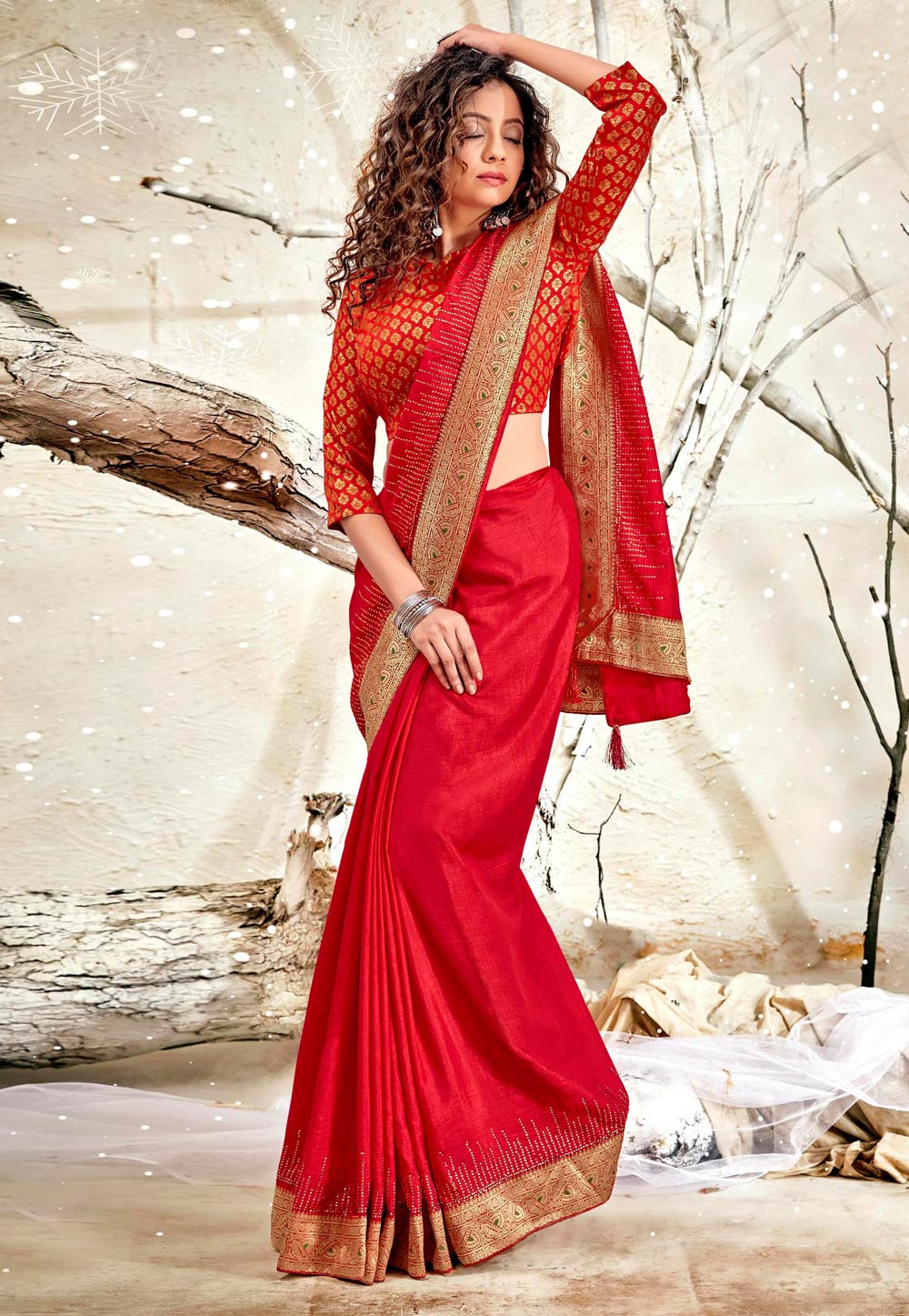 Red Chanderi Silk Festival Wear Saree 228654