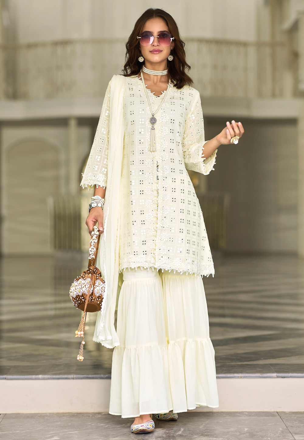Buy Stylish White Sharara Suit For Eid Online - SALA2225 | Appelle Fashion