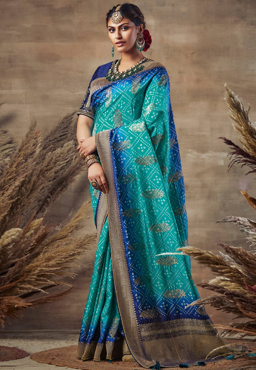 Turquoise Banarasi Silk Saree With Blouse 226004