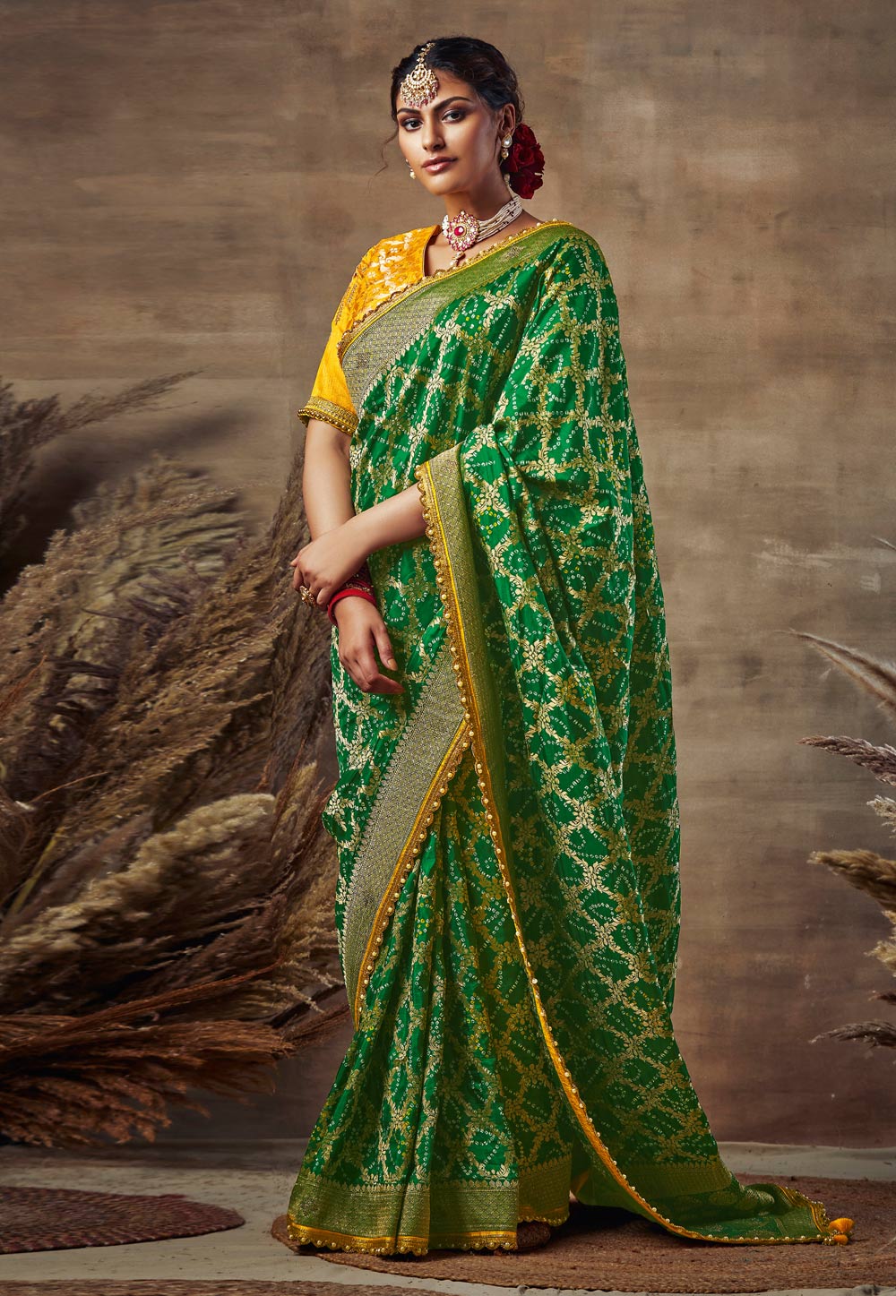 Green Banarasi Silk Saree With Blouse 226006
