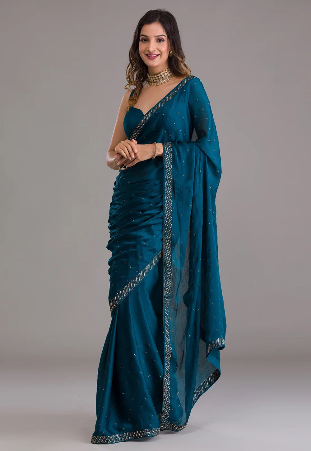Teal Georgette Saree With Blouse 256982