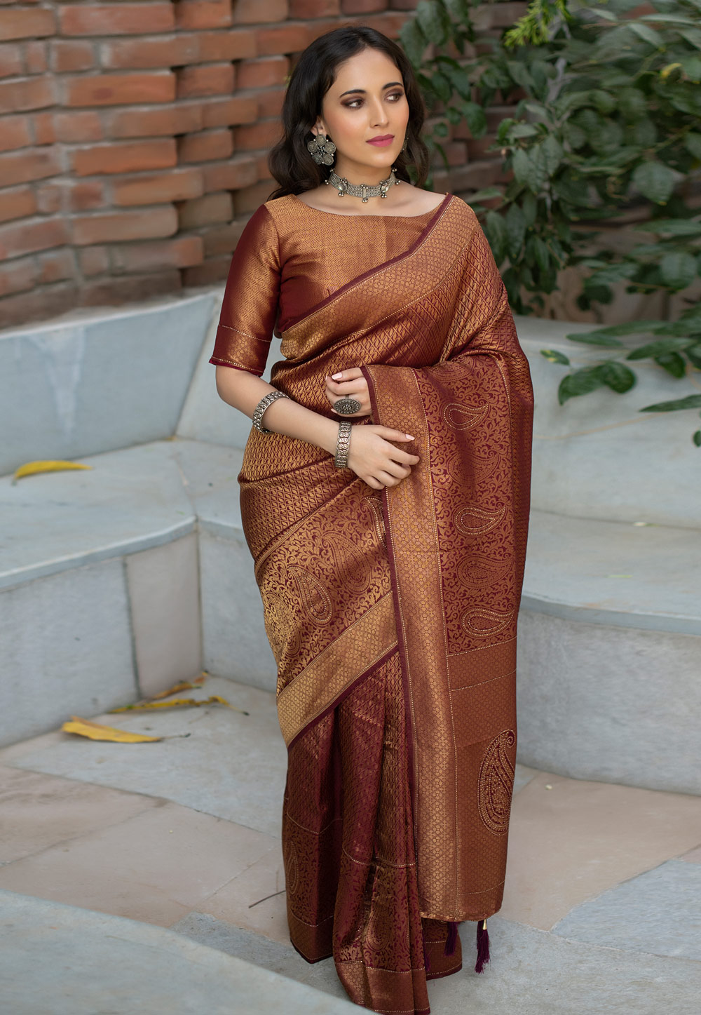Brown Banarasi Silk Saree With Blouse 226063