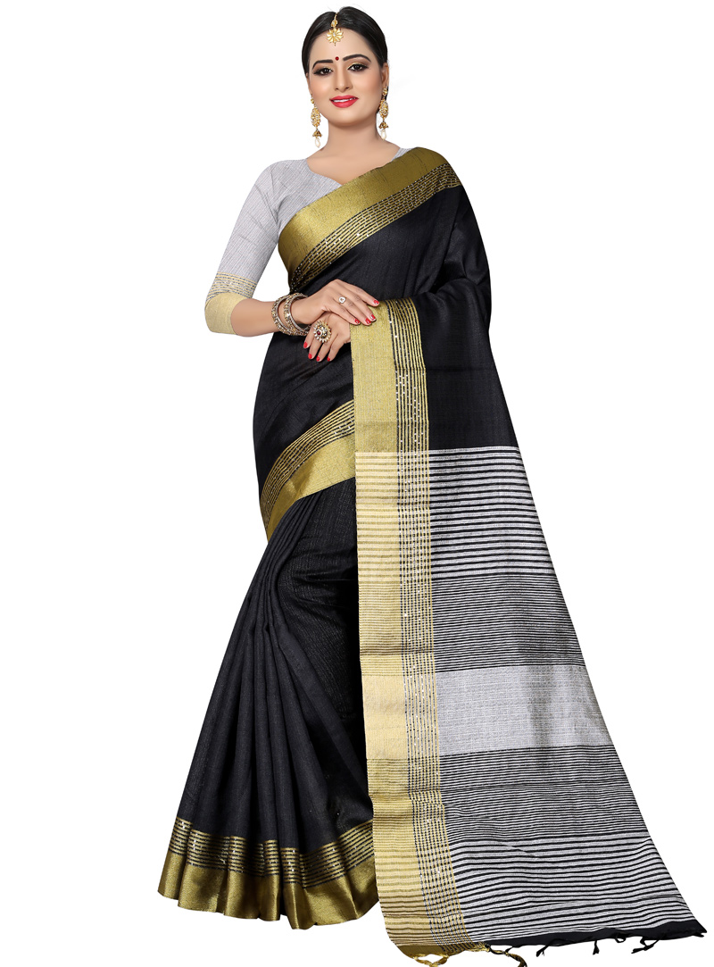 Black Kanjeevaram Silk Festival Wear Saree 131351