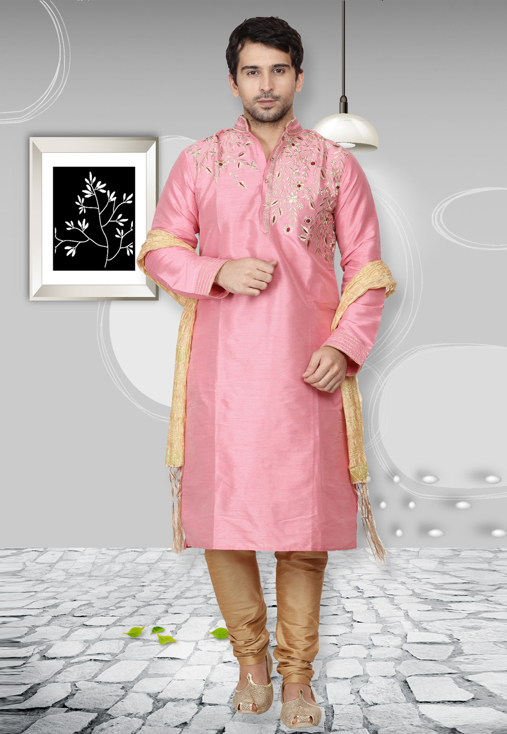 Pink Dupion Silk Readymade Kurta Pajama 167130