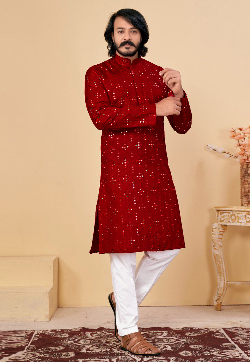 Red Cotton Kurta Pajama 268823