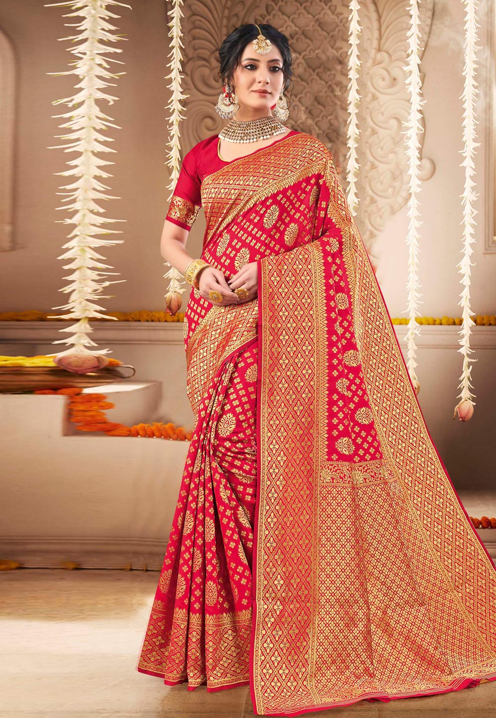 Red Art Silk Saree With Blouse 229995
