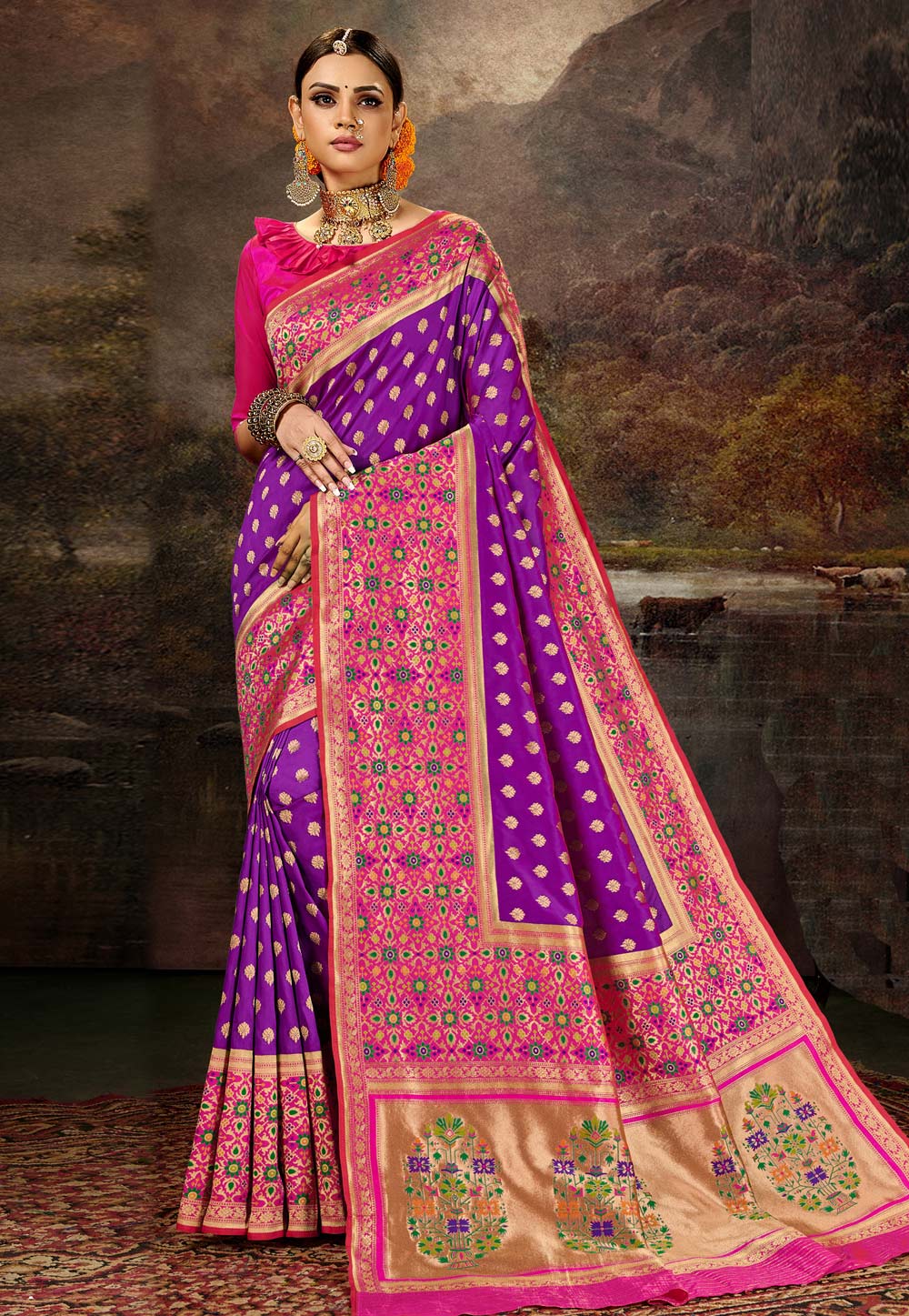 Violet Banarasi Silk Festival Wear Saree 227611