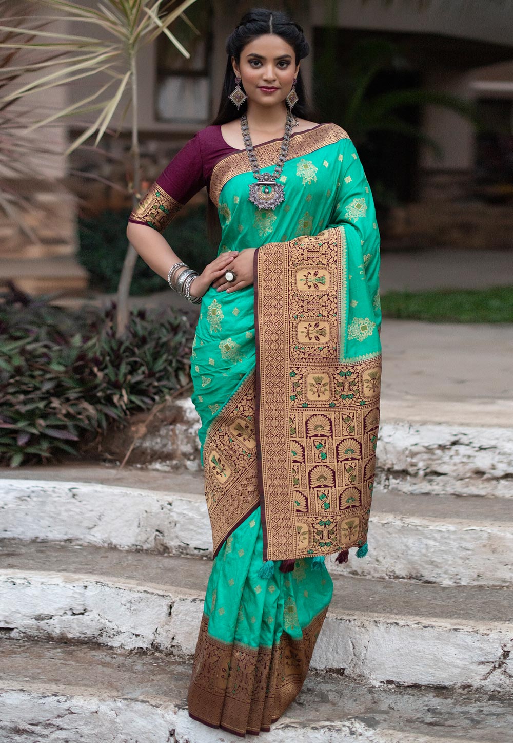 Sea Green Banarasi Silk Festival Wear Saree 227253