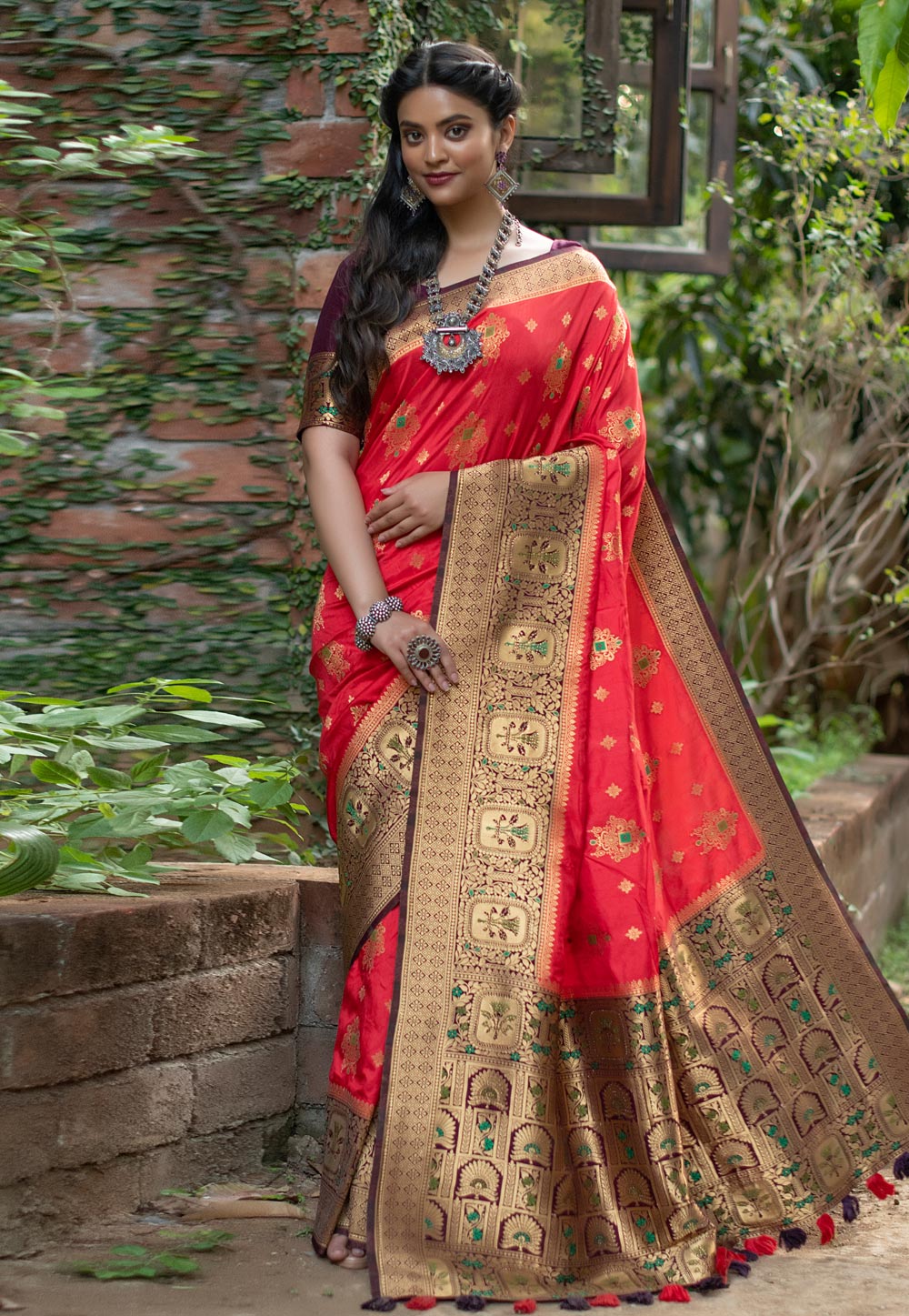 Red Banarasi Silk Festival Wear Saree 227255