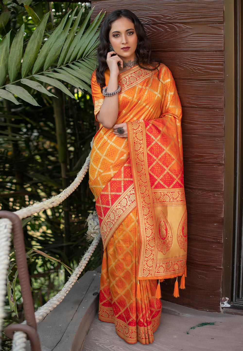 Orange Banarasi Silk Saree With Blouse 227256