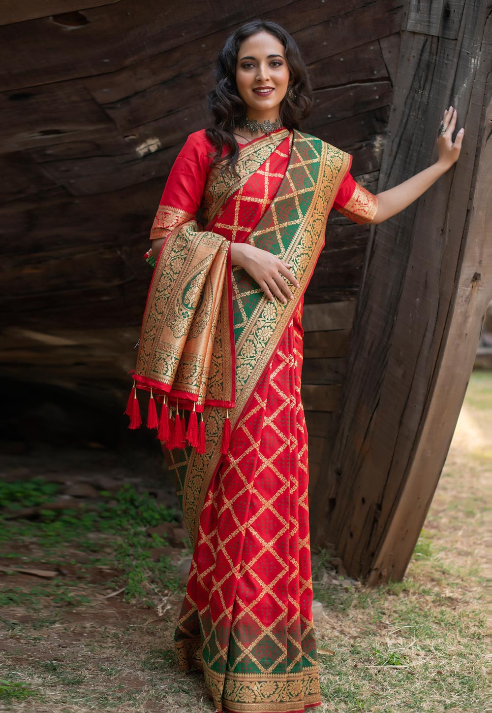Red Banarasi Silk Festival Wear Saree 227257
