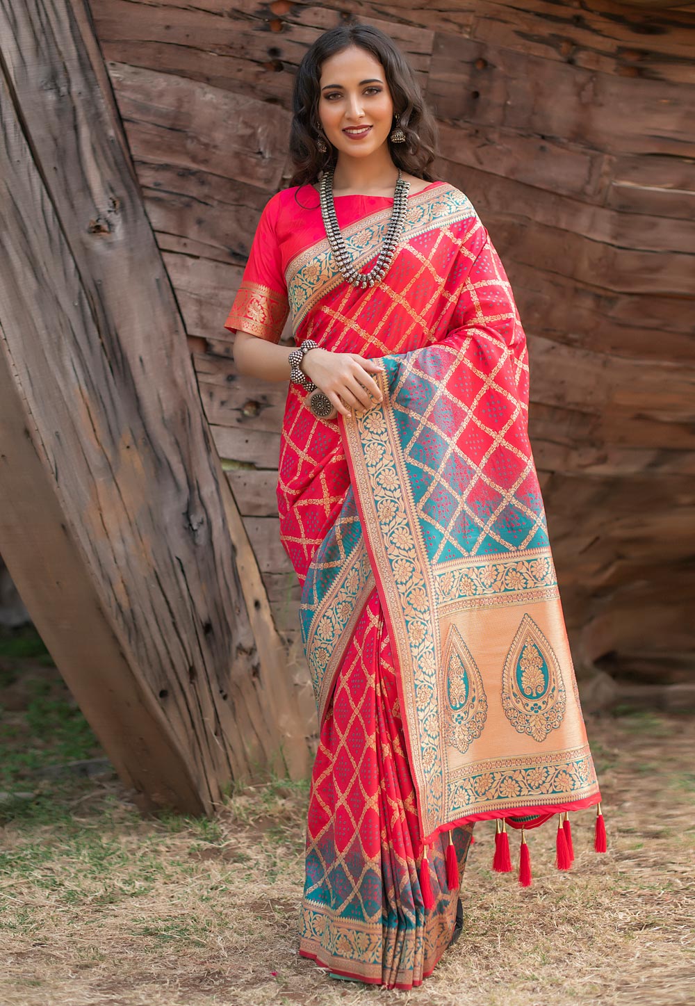 Pink Banarasi Silk Saree With Blouse 227258