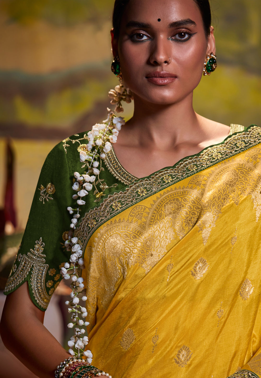 Buy Mustard Hand Resham Embroidery Saree with Blouse by PUNIT BALANA at  Ogaan Online Shopping Site