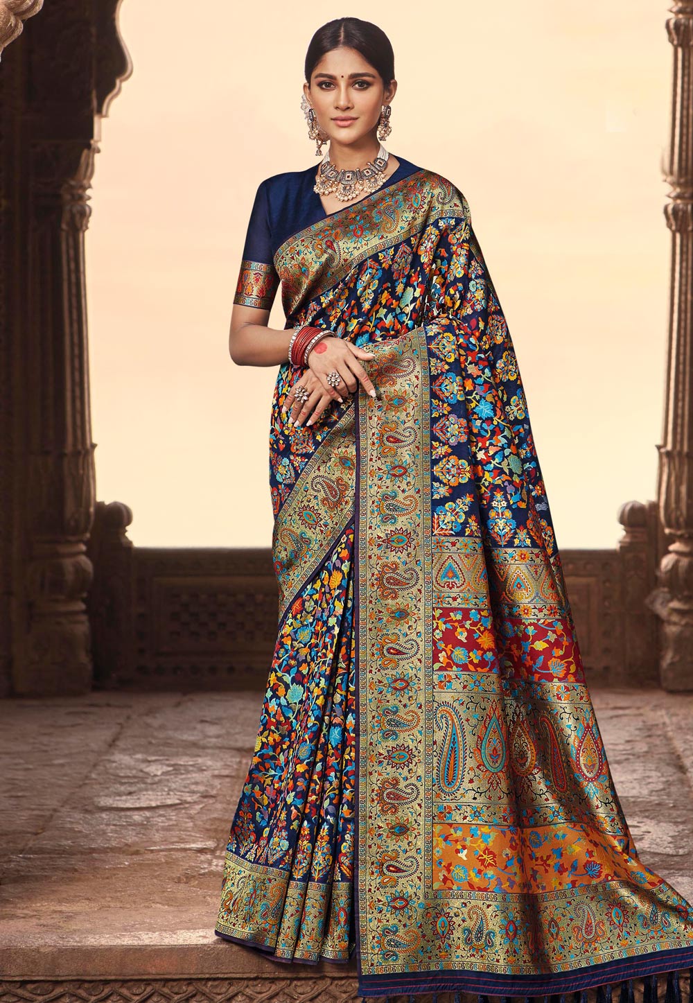 Navy Blue Banarasi Silk Festival Wear Saree 230255