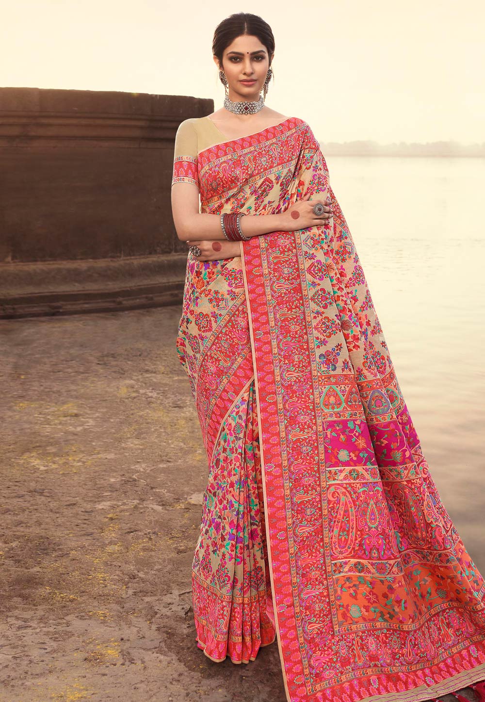 Beige Banarasi Silk Festival Wear Saree 230260
