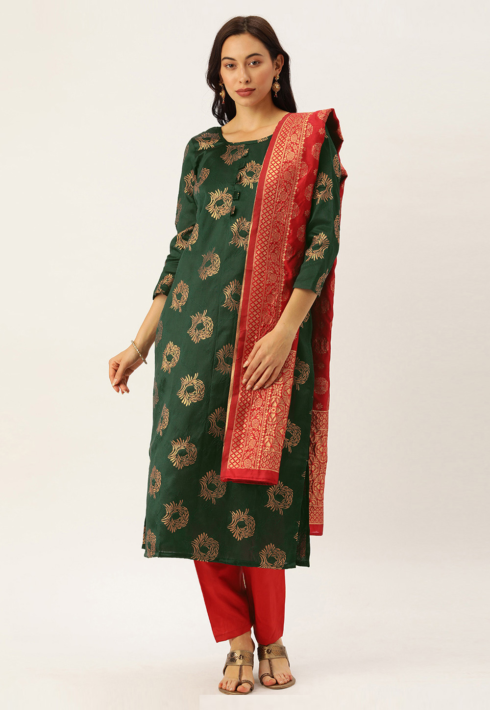 Green Silk Pant Style Suit 230213